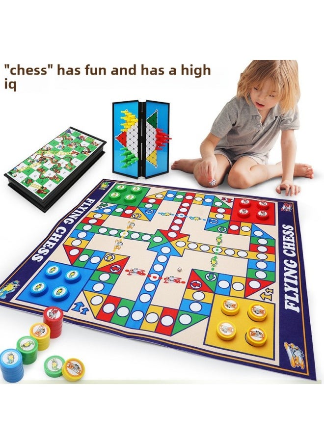 Flying Chess Carpet Gobang Checkers Chess All-in-One Magnetic Absorption Foldable Chessboard Children's Educational Toys-Color:Take Table  Vs. Chessboard -5512