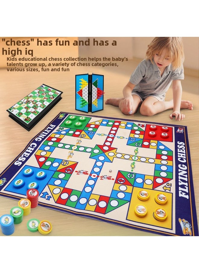 Flying Chess Carpet Gobang Checkers Chess All-in-One Magnetic Absorption Foldable Chessboard Children's Educational Toys-Color:Take Table  Vs. Chessboard -5512