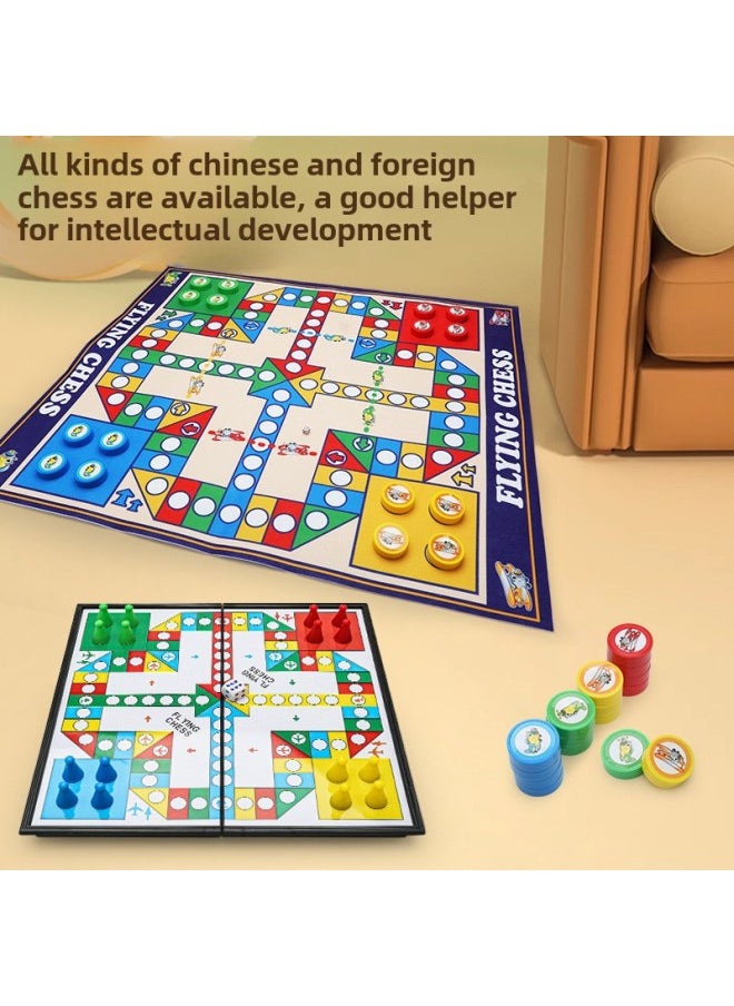 Flying Chess Carpet Gobang Checkers Chess All-in-One Magnetic Absorption Foldable Chessboard Children's Educational Toys-Color:Take Table  Vs. Chessboard -5512