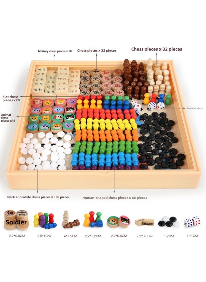 Children's Portable Gift Box Multi-functional 14-in -1 Chess Checkers Flying Chess Gobang Board Game Toy-Color: Portable 30*30cm Four-in-one Flying Chess + Adventure Chess + Beast Chess + Backgammon (with Instructions Included)