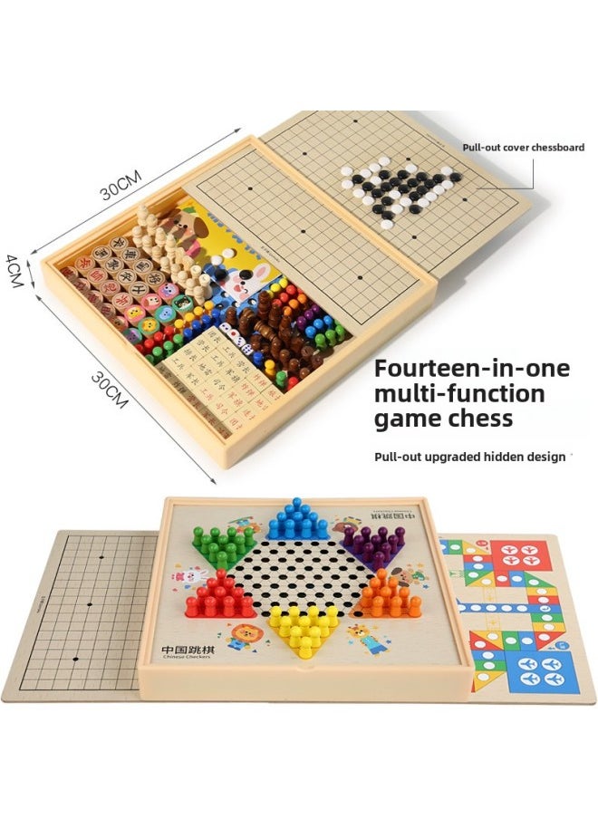 Children's Portable Gift Box Multi-functional 14-in -1 Chess Checkers Flying Chess Gobang Board Game Toy-Color: Portable 30*30cm Four-in-one Flying Chess + Adventure Chess + Beast Chess + Backgammon (with Instructions Included)