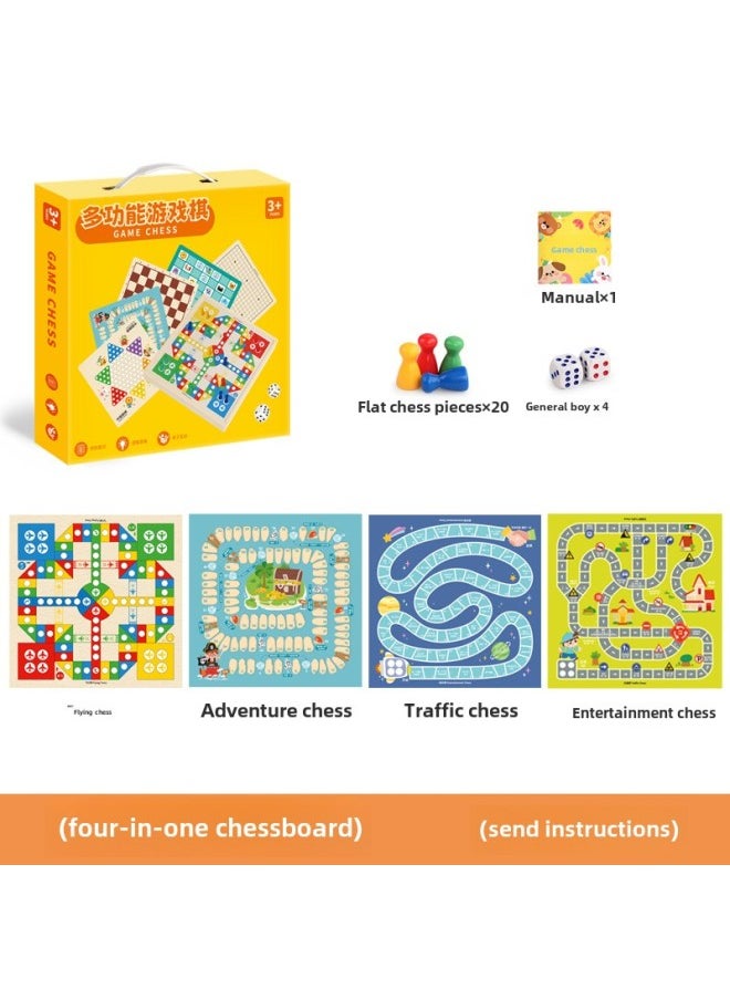 Children's Portable Gift Box Multi-functional 14-in -1 Chess Checkers Flying Chess Gobang Board Game Toy-Color: Portable 30*30cm Four-in-one Flying Chess + Adventure Chess + Traffic Chess + Entertainment Chess (send Instructions)