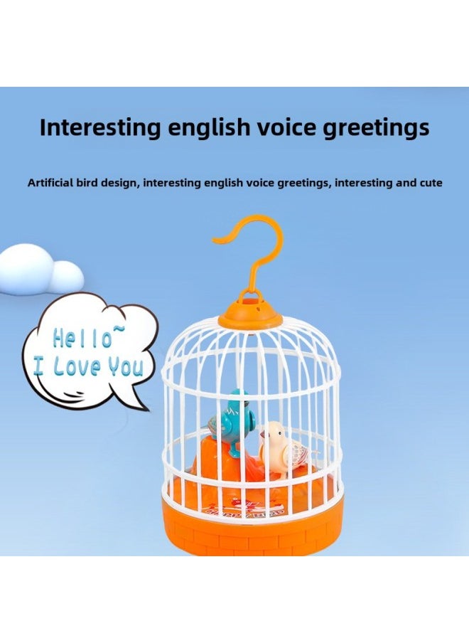 Children's Bird Cage Toy Electric Voice Control Induction Bird Simulation Bird Soundness Will Move And Call Baby Baby Kindergarten-Specifications:(+battery/lift Pole) Voice Controlled Bird Cage Yellow