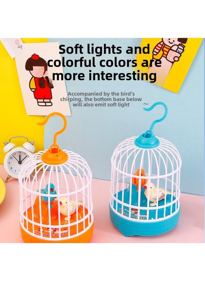 Children's Bird Cage Toy Electric Voice Control Induction Bird Simulation Bird Soundness Will Move And Call Baby Baby Kindergarten-Specifications:(+battery/lift Pole) Voice Controlled Bird Cage Yellow
