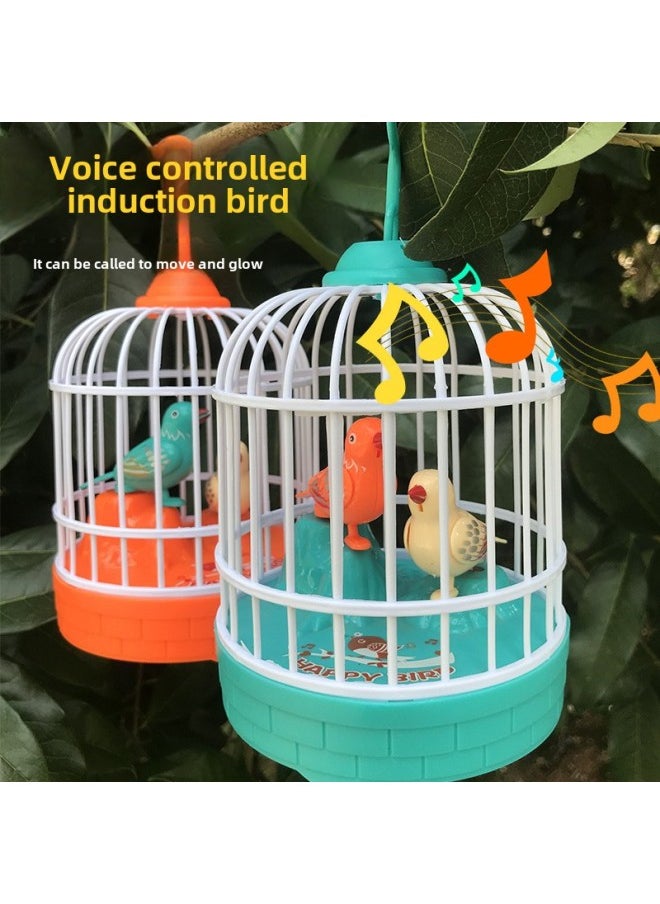 Children's Bird Cage Toy Electric Voice Control Induction Bird Simulation Bird Soundness Will Move And Call Baby Baby Kindergarten-Specifications:(+battery/lift Pole) Voice Controlled Bird Cage Yellow