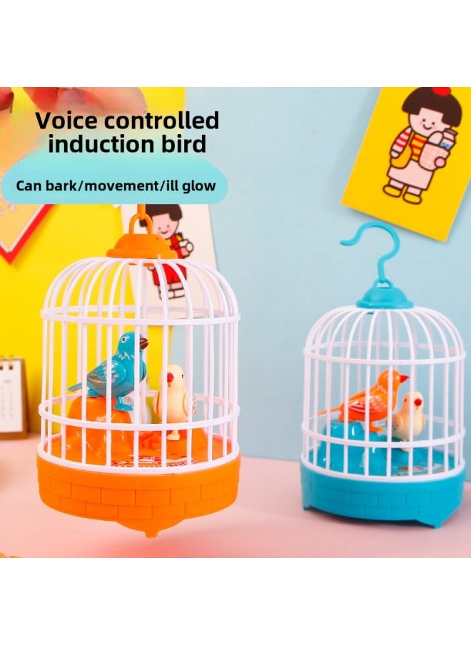 Children's Bird Cage Toy Electric Voice Control Induction Bird Simulation Bird Soundness Will Move And Call Baby Baby Kindergarten-Specifications:(+battery/lift Pole) Voice Controlled Bird Cage Yellow