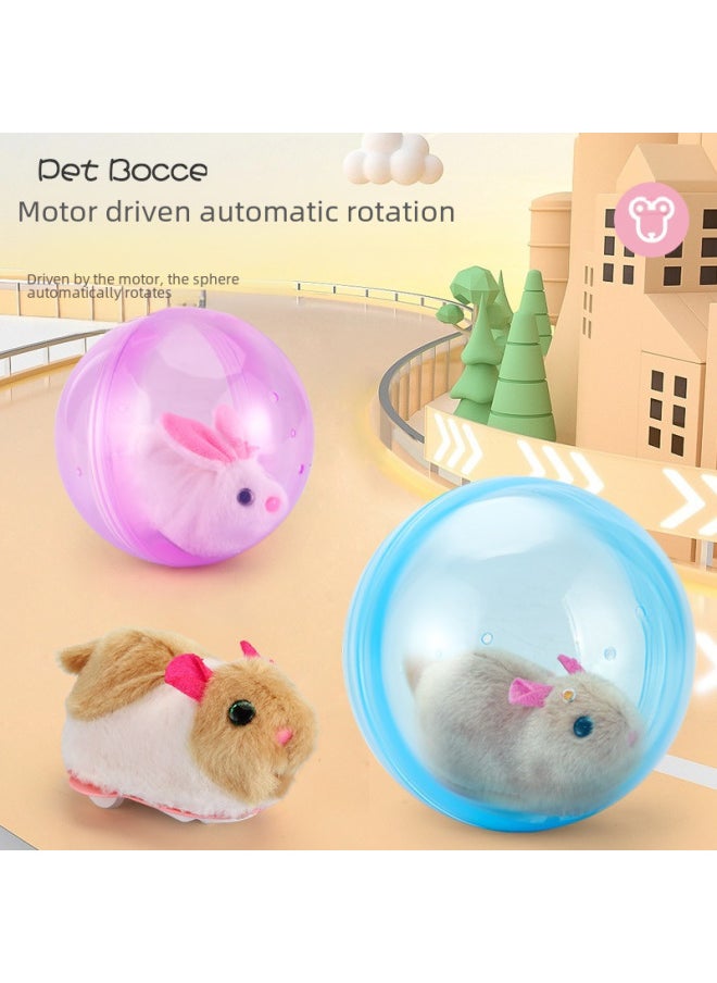 Electric Rabbit Cat Toy Rolling Ball Interactive Teasing Electronic Plush Dog Toy Bestseller-Color: Yellow And White Hamster Crawling Ball (pink Ball)-Specifications:With Rechargeable Battery + Charger