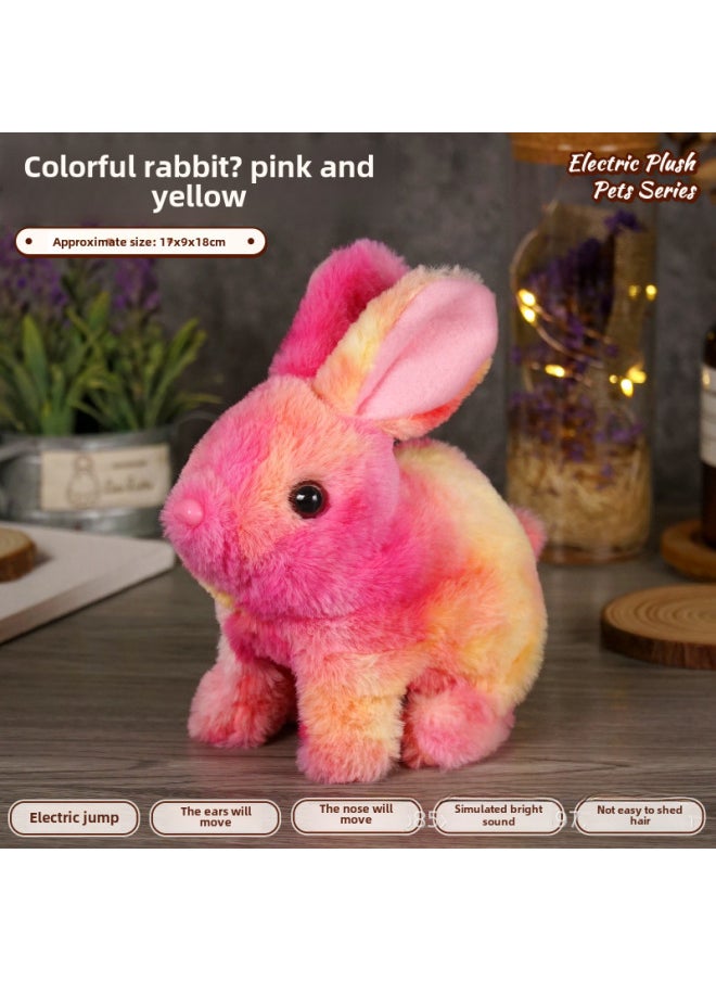 Children's Simulated Teddy Rabbit Electric Pet Dog Plush Walking Barking Toy Electronic Pet Dog Toy-Color:Color Rabbit ]-Specifications:Rope Bell Rechargeable Battery 2 Chargers 6-piece Portable Cage