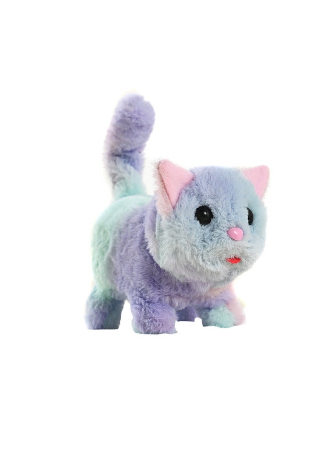 Simulation Plush Electric Cat Toy Walking Cry WAG Tail Electronic Pet Electronic Cat Children's Toy-Color:Rainbow Cat (random Color)