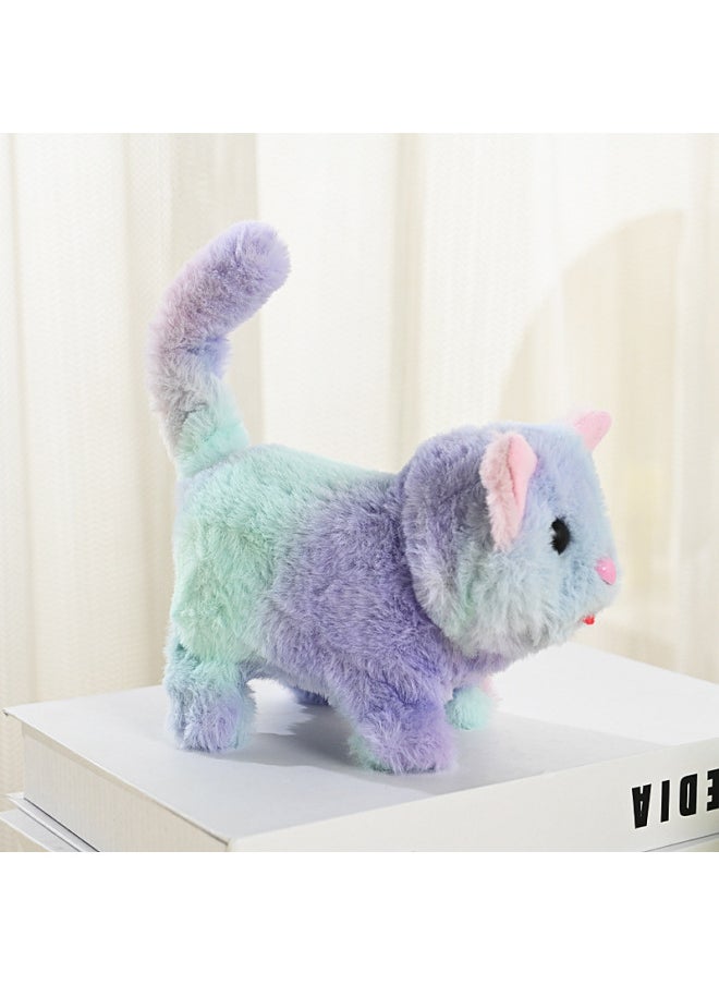 Simulation Plush Electric Cat Toy Walking Cry WAG Tail Electronic Pet Electronic Cat Children's Toy-Color:Rainbow Cat (random Color)