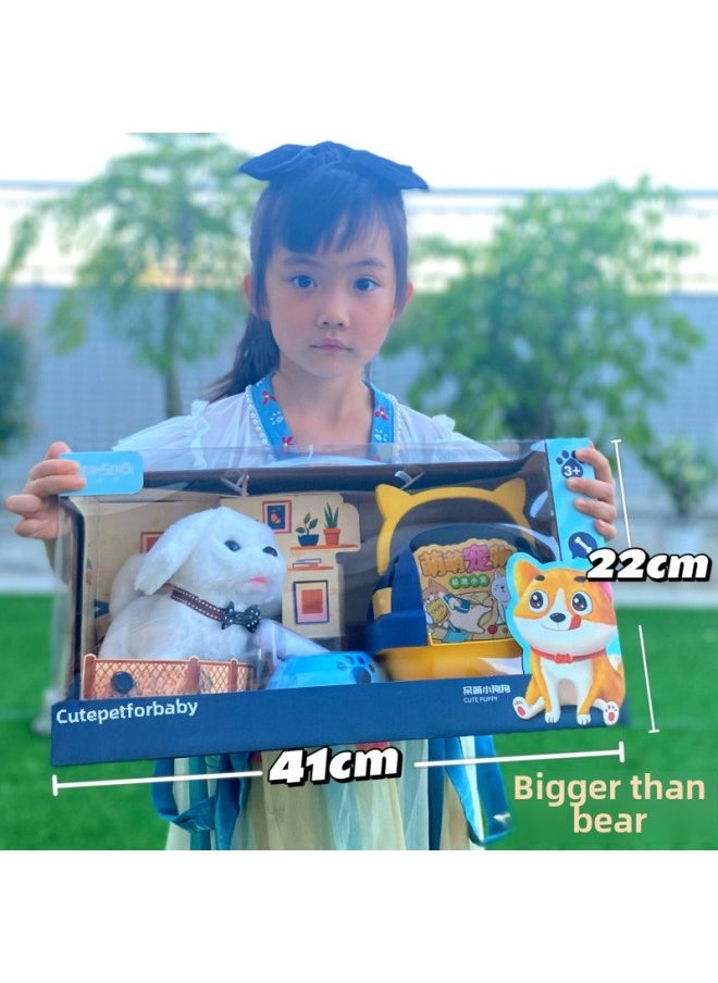 Supermarket Gift Box Simulation Electric Dog Plush Pet Toy Calling Walking Teddy White Rabbit Children's Gift-Color:Electric Plush Bichon Dog ]