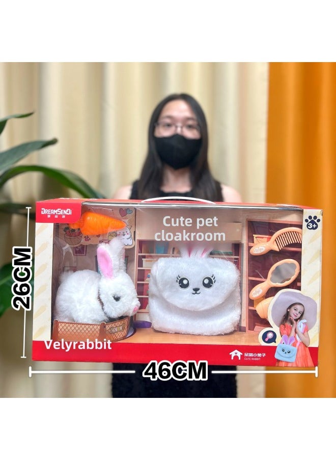 Children's Toy Electric Artificial Plush Pet Teddy White Rabbit Golden Retriever Can Walk And Bark Doll Gift-Color: Little White Rabbit