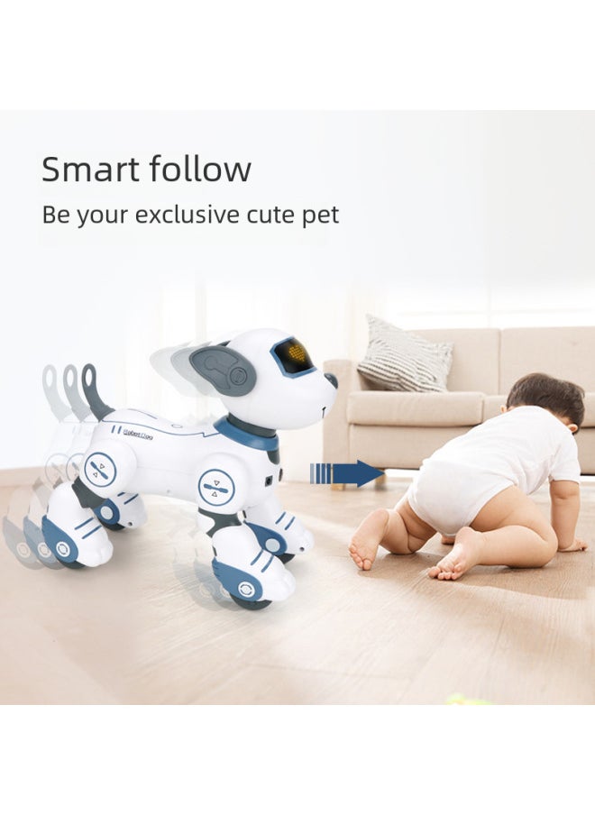 Russian Children's Intelligent Robot Dog Toy Cute Pet Can Move And Dance Electronic Dog Pet Companion Robot-Color:(Russian)  White Blue Smart Dog