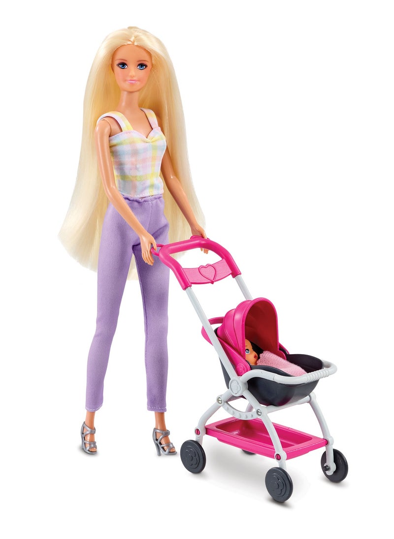 Addo Boulevard Boutique 2-in-1 Stroller Set in Style Fashion Doll with Baby | Dress Up Role Play | Perfect Gift for Girls