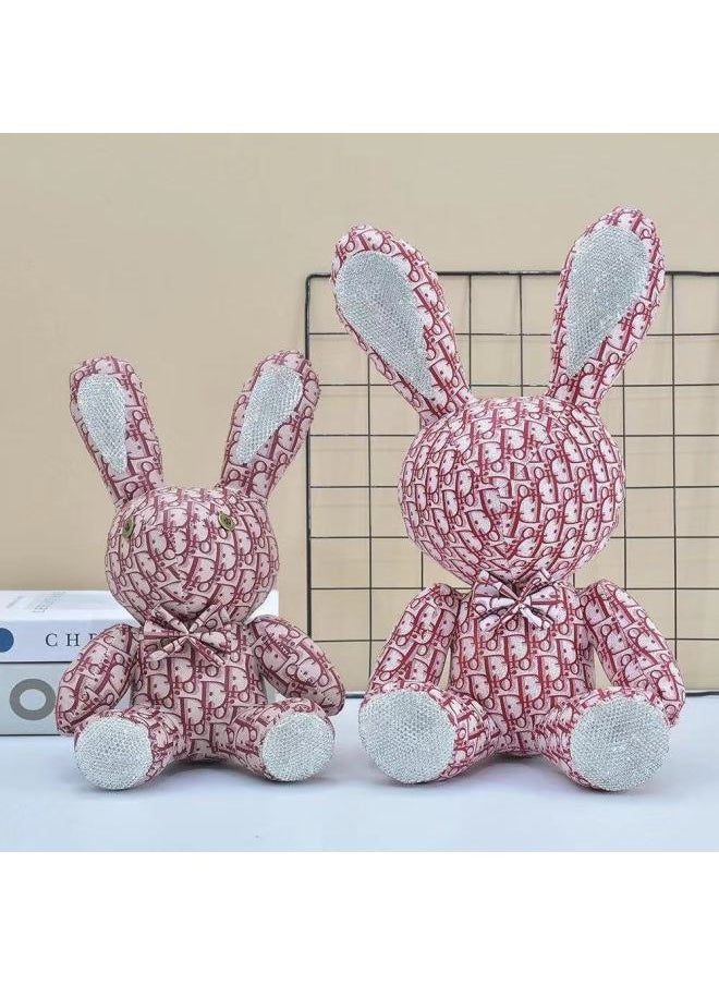 Leather With Diamond Rabbit Doll Doll Window Ornaments Diamond-encrusted Doll Plush Doll Holiday Gift-Color:Wine Red Material: Leather-Height:Large 38cm With Drill Without Eyes