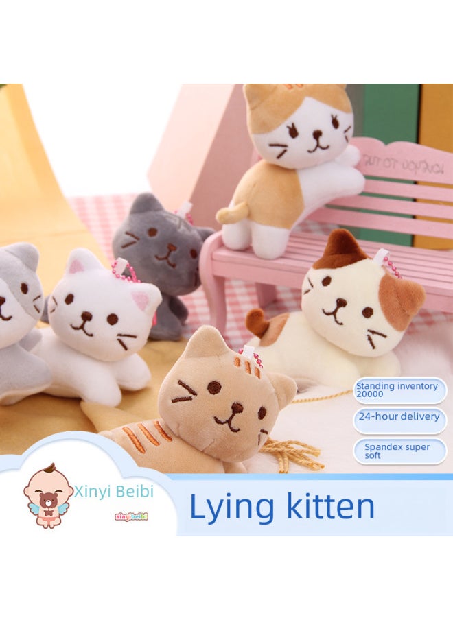 Ins Cartoon Cat Plush Doll Small Kitten Doll Backpack Pendant Pet Toy Machine Plush Toy-Color:Grey-Height:10cm