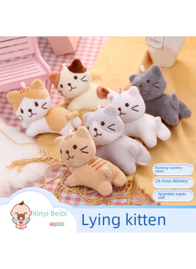 Ins Cartoon Cat Plush Doll Small Kitten Doll Backpack Pendant Pet Toy Machine Plush Toy-Color:Grey-Height:10cm