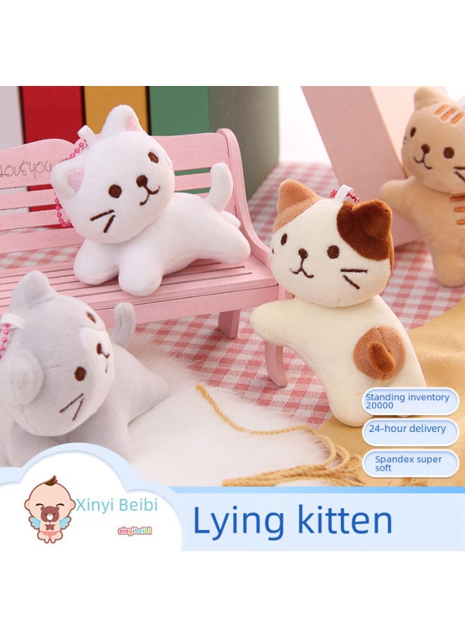 Ins Cartoon Cat Plush Doll Small Kitten Doll Backpack Pendant Pet Toy Machine Plush Toy-Color:Grey-Height:10cm