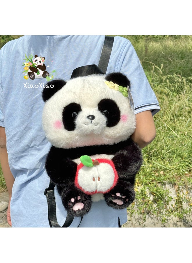 Explosions Cute Simulation Flower Panda Holding Fortune Apple Agaro Gourd Backpack Backpack Doll Doll-Color:Mushroom Style-Height:Small Size 29cm