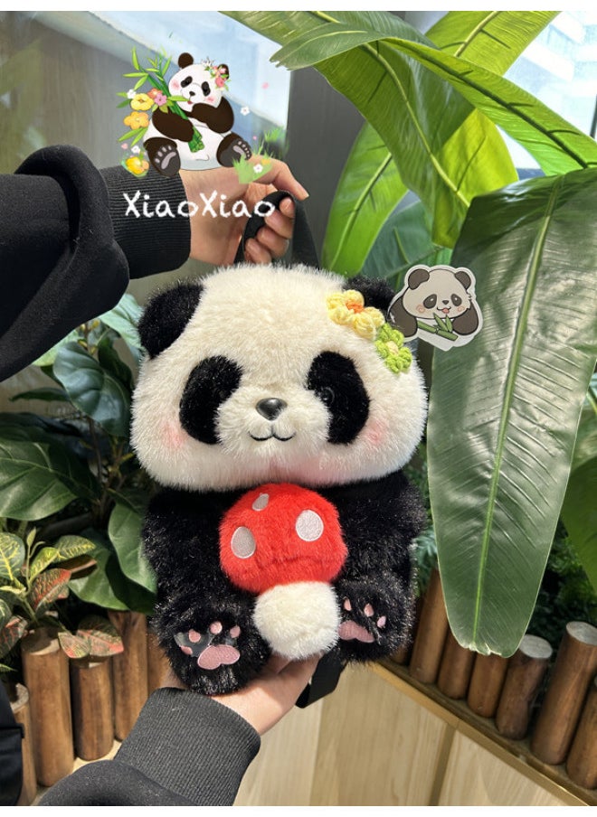 Explosions Cute Simulation Flower Panda Holding Fortune Apple Agaro Gourd Backpack Backpack Doll Doll-Color:Mushroom Style-Height:Small Size 29cm