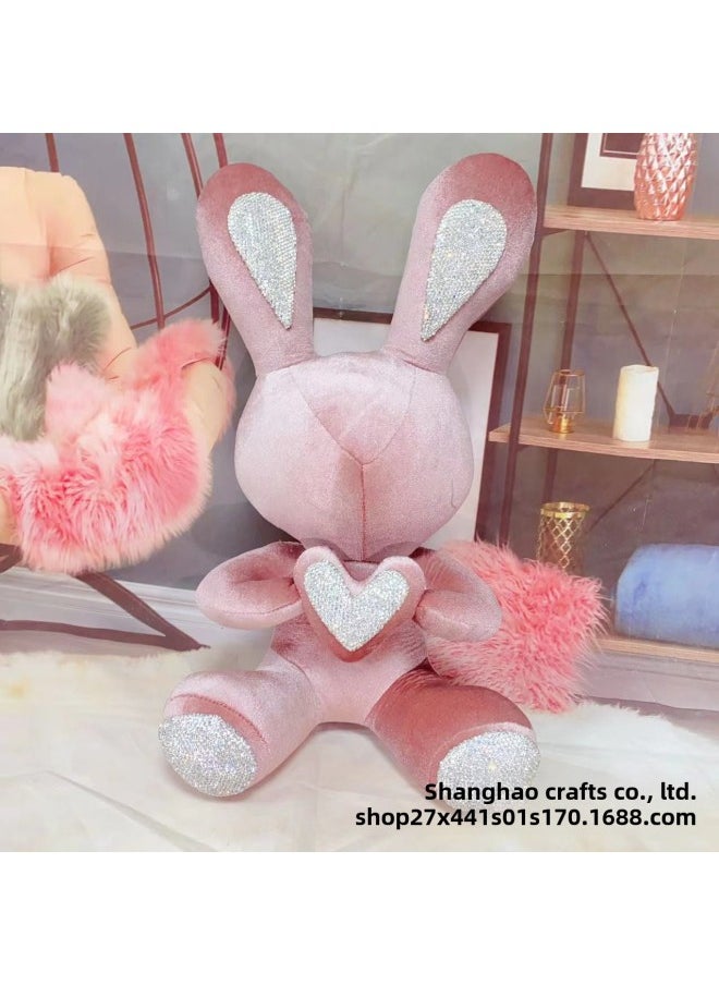 A Generation Of Hair Red Love Diamond Rabbit Heart-shaped Rabbit With Diamond Ornaments Gift Doll Big Rabbit Doll-Color:Pressed Pollen-Height:38cm Diamond