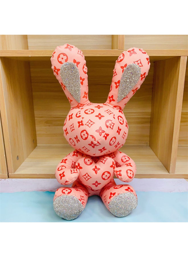 A Generation Of Hair Red Love Diamond Rabbit Heart-shaped Rabbit With Diamond Ornaments Gift Doll Big Rabbit Doll-Color:Pressed Pollen-Height:38cm Diamond
