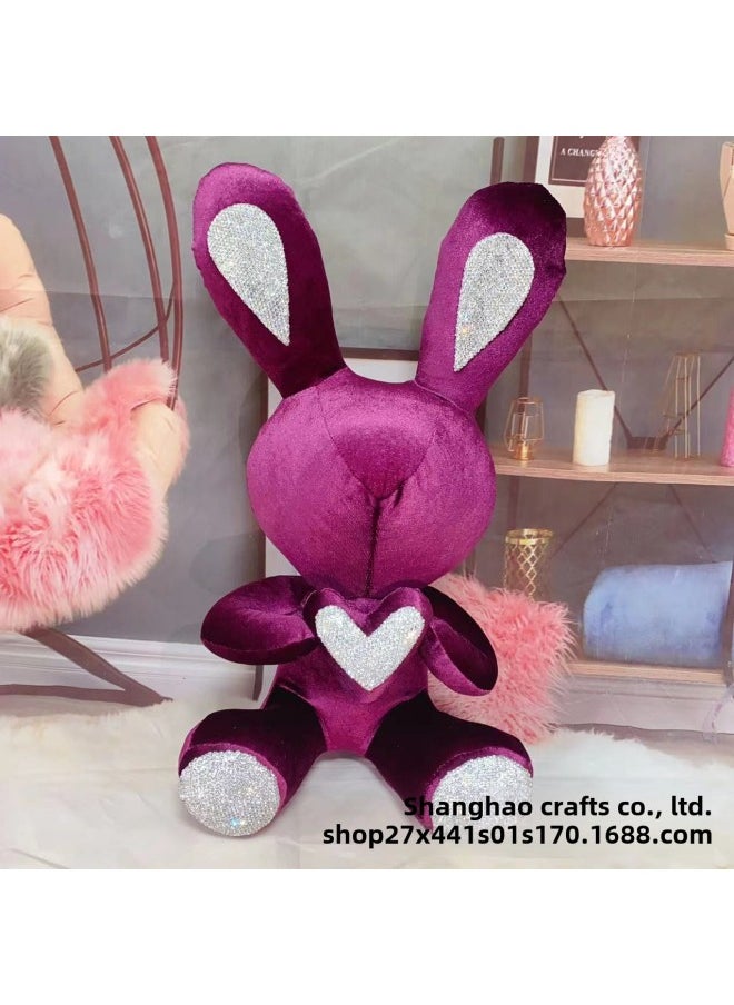 A Generation Of Hair Red Love Diamond Rabbit Heart-shaped Rabbit With Diamond Ornaments Gift Doll Big Rabbit Doll-Color:Pressed Pollen-Height:38cm Diamond