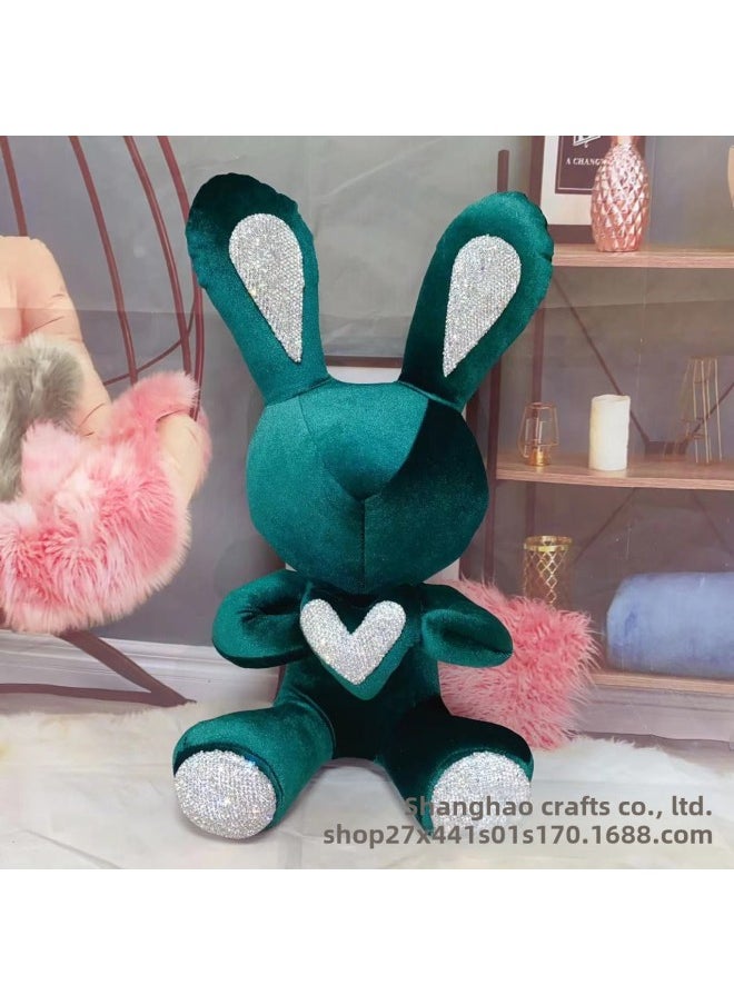 A Generation Of Hair Red Love Diamond Rabbit Heart-shaped Rabbit With Diamond Ornaments Gift Doll Big Rabbit Doll-Color:Pressed Pollen-Height:38cm Diamond