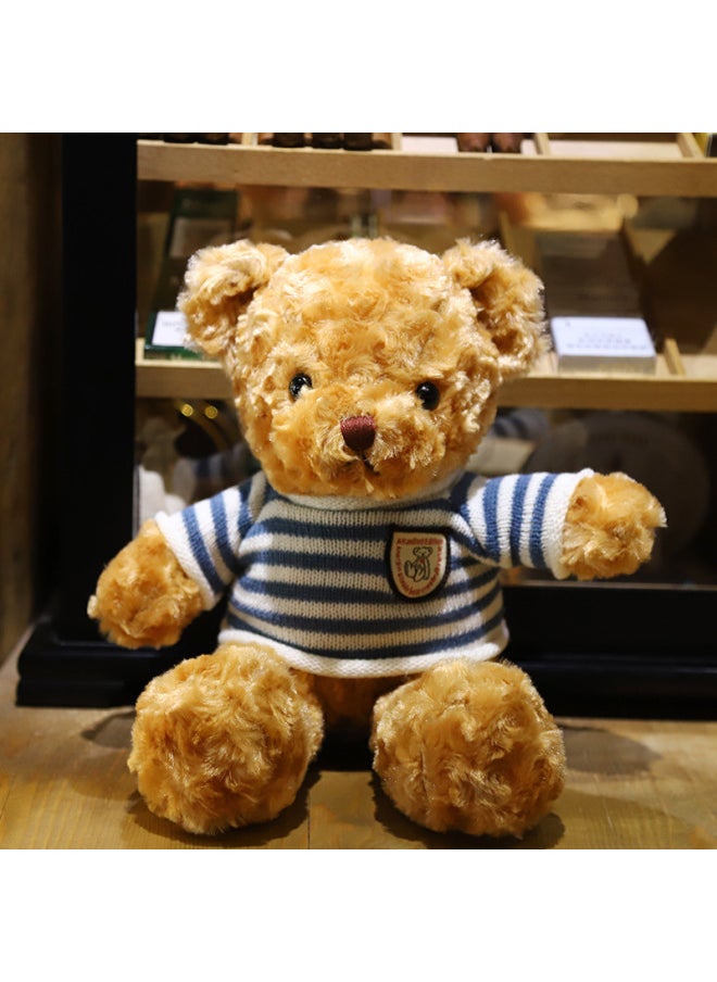 Cross Border Bear Doll Teddy Bear Plush Toy Gift Valentine's Day Gift Night Market Rings Doll Wholesale-Color:Blue Striped Brown Bear-Height:30cm + Gift Bag + String Lamp + Flower