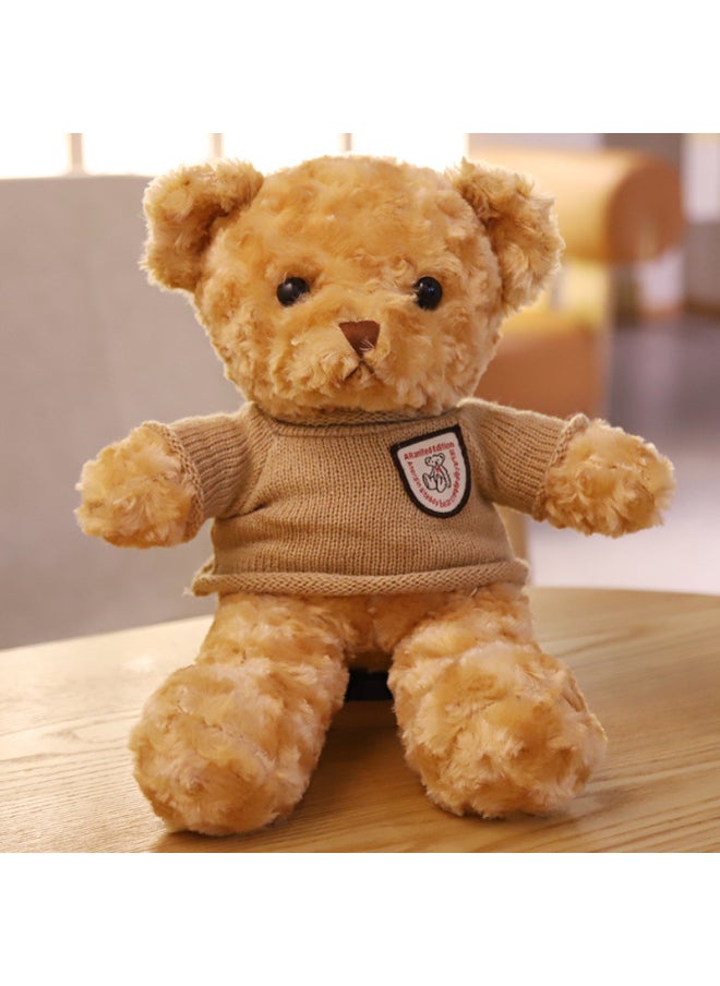 Cross Border Bear Doll Teddy Bear Plush Toy Gift Valentine's Day Gift Night Market Rings Doll Wholesale-Color:Blue Striped Brown Bear-Height:30cm + Gift Bag + String Lamp + Flower