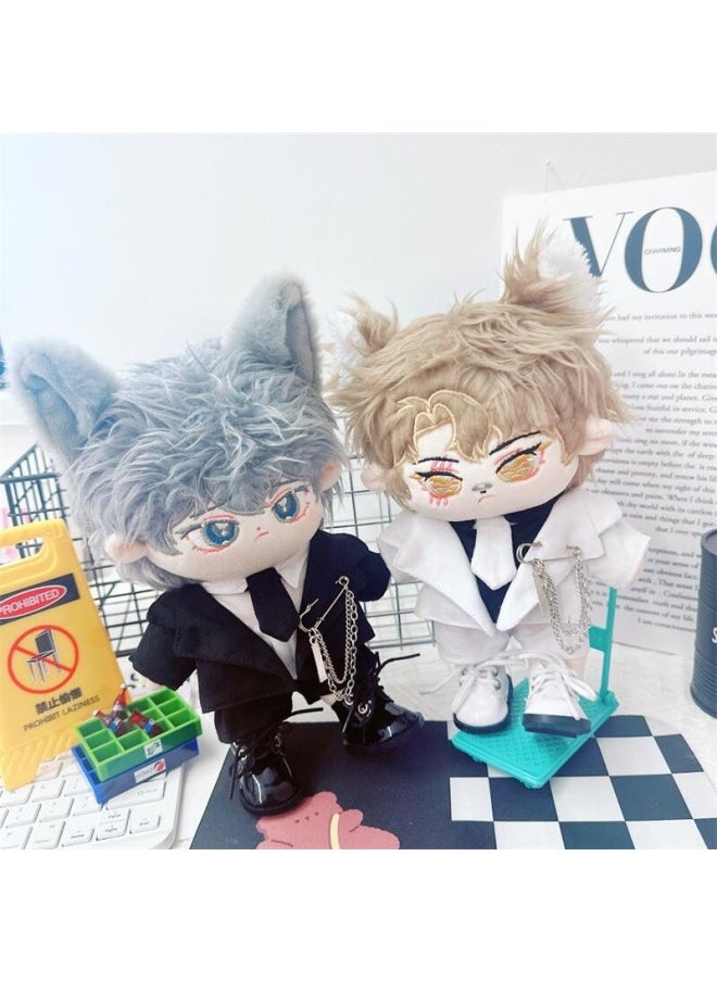 Spot 20cm Cotton Doll Plush Toy Baby Clothes White Black Cool Suit Dress Up Doll-Specifications:20cm-Color:White Leather Shoes