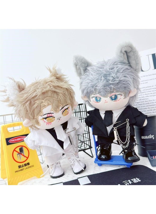 Spot 20cm Cotton Doll Plush Toy Baby Clothes White Black Cool Suit Dress Up Doll-Specifications:20cm-Color:White Leather Shoes