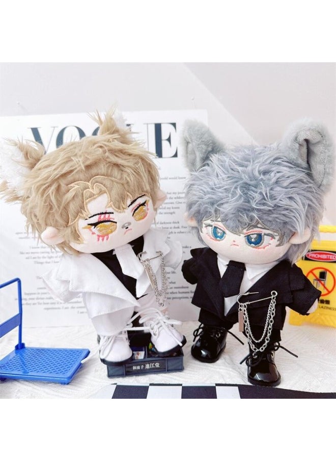 Spot 20cm Cotton Doll Plush Toy Baby Clothes White Black Cool Suit Dress Up Doll-Specifications:20cm-Color:White Leather Shoes