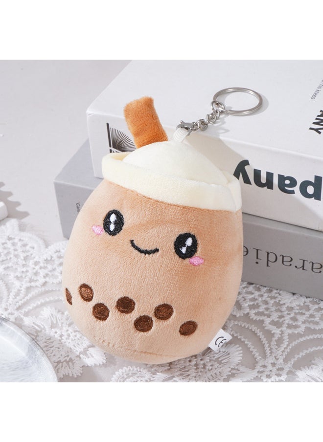 Pearl Milk Tea Cup Plush Toy Doll Bag Accessories Keychain Milk Tea Shop Small Gift Wholesale-Color:Brown Milk Tea Cup (round Buckle)-Height:About 8*12cm