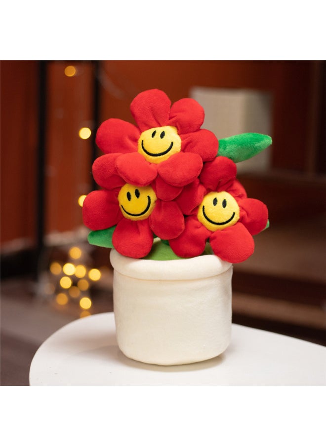 Sunflower Ornaments Plush Home Decoration Internet Celebrant Stall Doll Waist Doll Creative Plant Potted Doll-Color:Red-Height:30cm 0.25kg