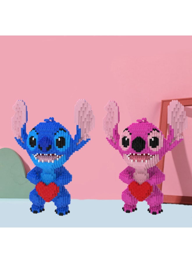 Compatible With Lego Building Blocks Stitch Boys And Girls Educational Tiny Particle Toys Assembled Adult Decompression Wholesale-Color:8873 Love Brother Di Zi Pink
