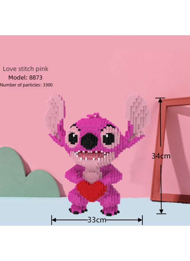 Compatible With Lego Building Blocks Stitch Boys And Girls Educational Tiny Particle Toys Assembled Adult Decompression Wholesale-Color:8873 Love Brother Di Zi Pink