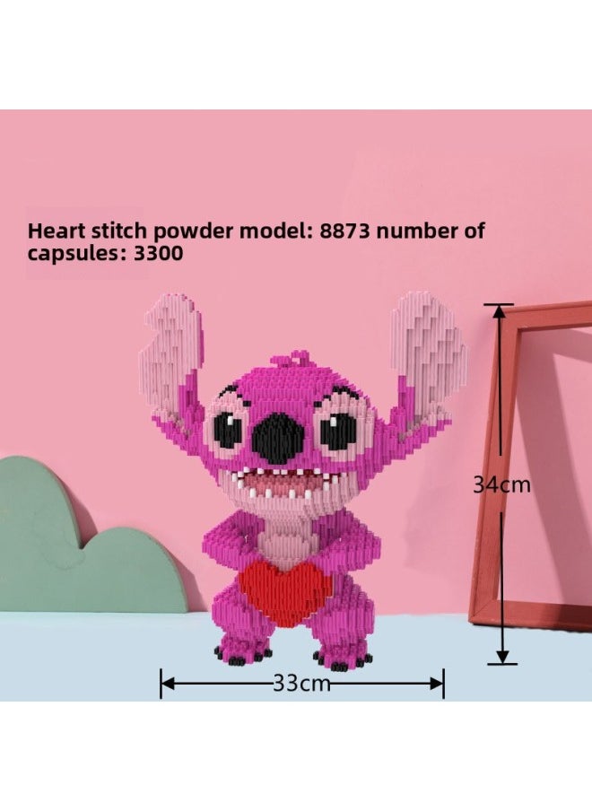 Compatible With Lego Building Blocks Stitch Boys And Girls Educational Tiny Particle Toys Assembled Adult Decompression Wholesale-Color:8873 Love Brother Di Zi Pink