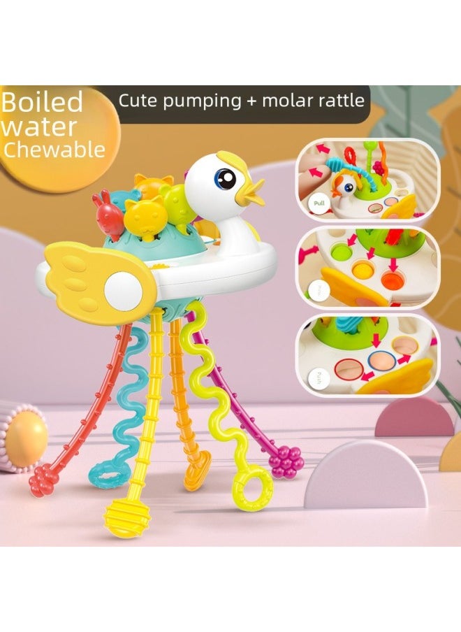 Astronaut Finger Pull Fun Press Baby Chewable Drawstring Early Education Baby Toy Hand Grab Ball Toy For Infants-Color:Rocket Pumping-【creamy-white】】-Specifications:Gift Box