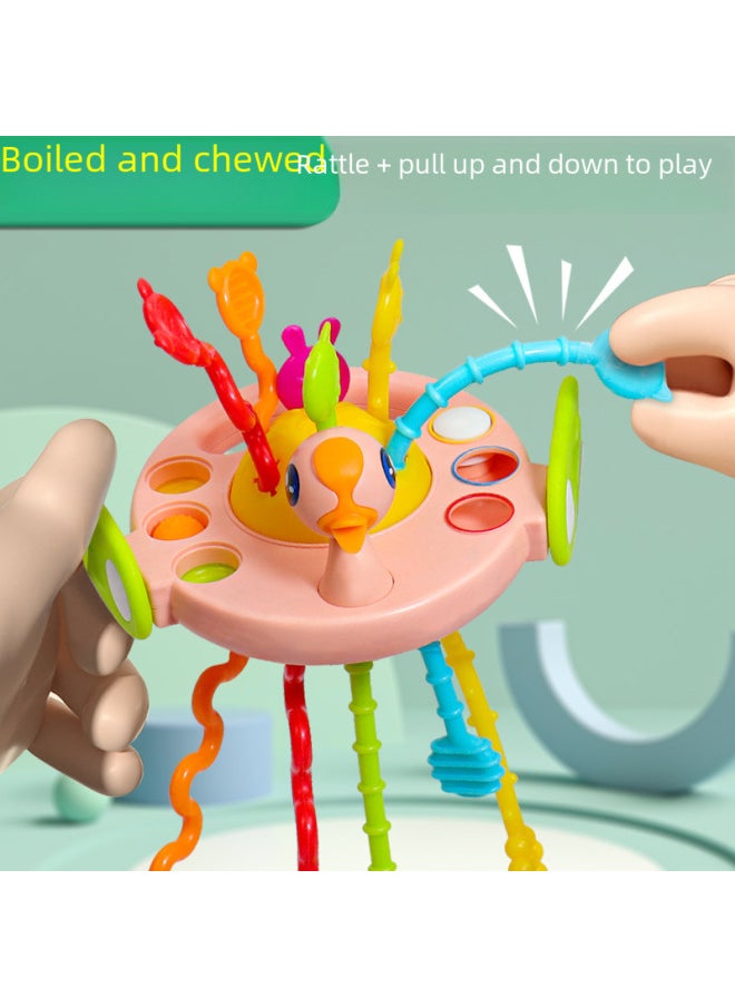 Astronaut Finger Pull Fun Press Baby Chewable Drawstring Early Education Baby Toy Hand Grab Ball Toy For Infants-Color:Rocket Pumping-【creamy-white】】-Specifications:Gift Box
