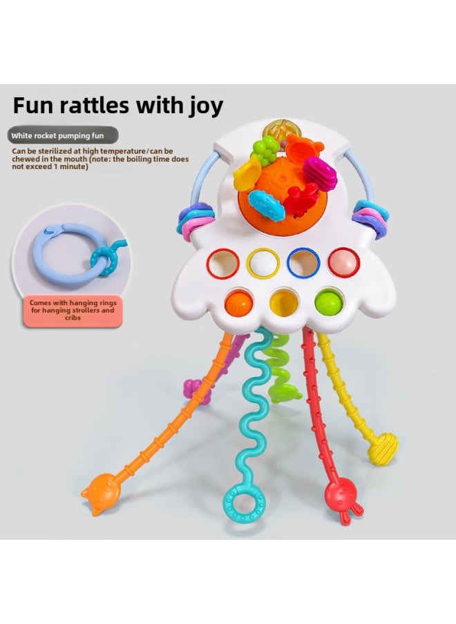 Astronaut Finger Pull Fun Press Baby Chewable Drawstring Early Education Baby Toy Hand Grab Ball Toy For Infants-Color:Rocket Pumping-【creamy-white】】-Specifications:Gift Box