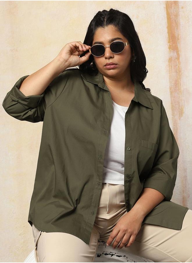 Women Oversized Fit Opaque Casual Cotton Shirt
