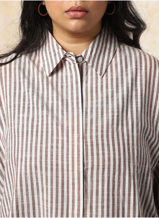 Women Oversized Fit Opaque Casual Cotton Striped Shirt