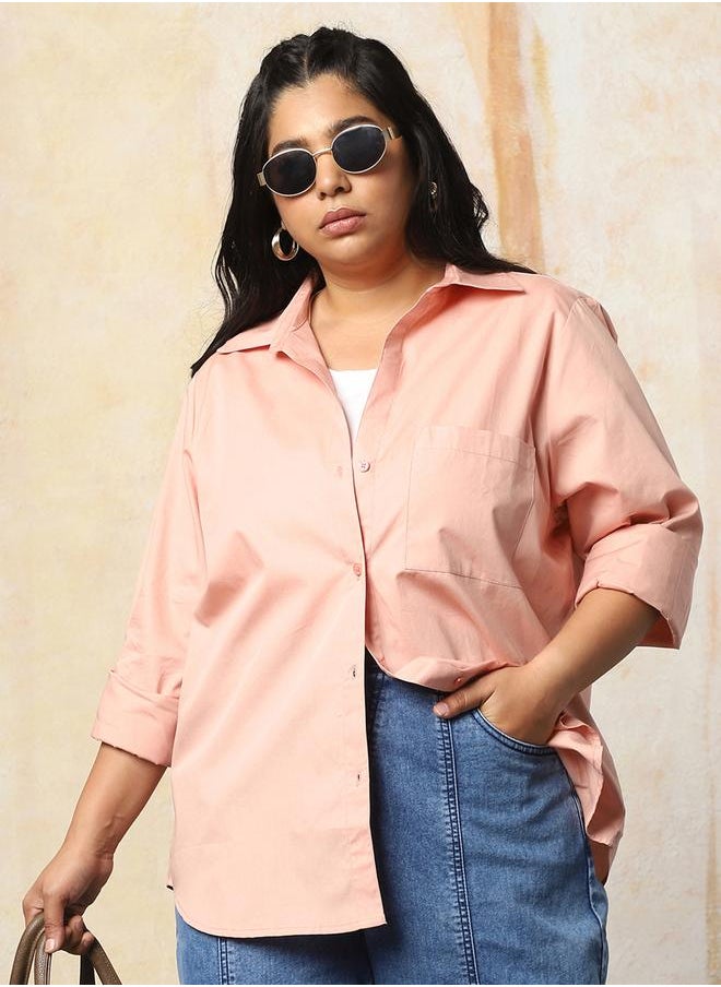Women Oversized Fit Opaque Casual Cotton Shirt