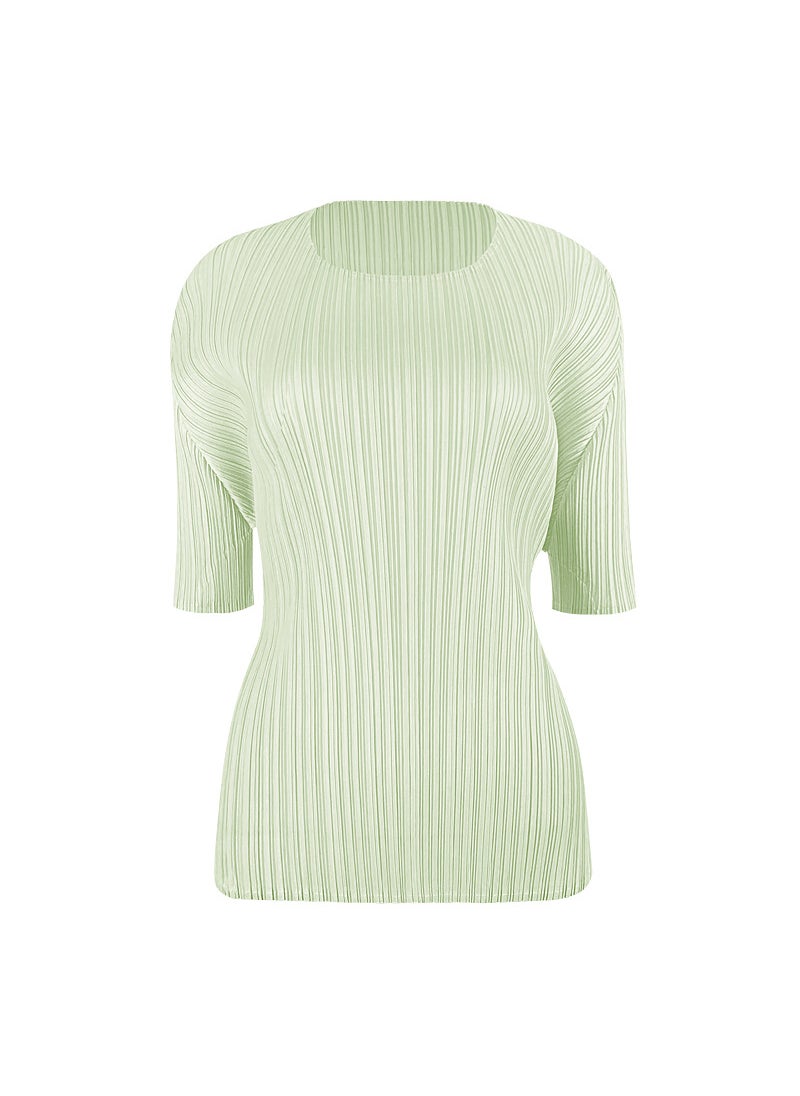 New Summer Simple Korean Style Solid Color Slim Fit T-Shirt With Crew Neck And Slightly Ruffled Top Layer Base Layer Smooths You Mustard Green