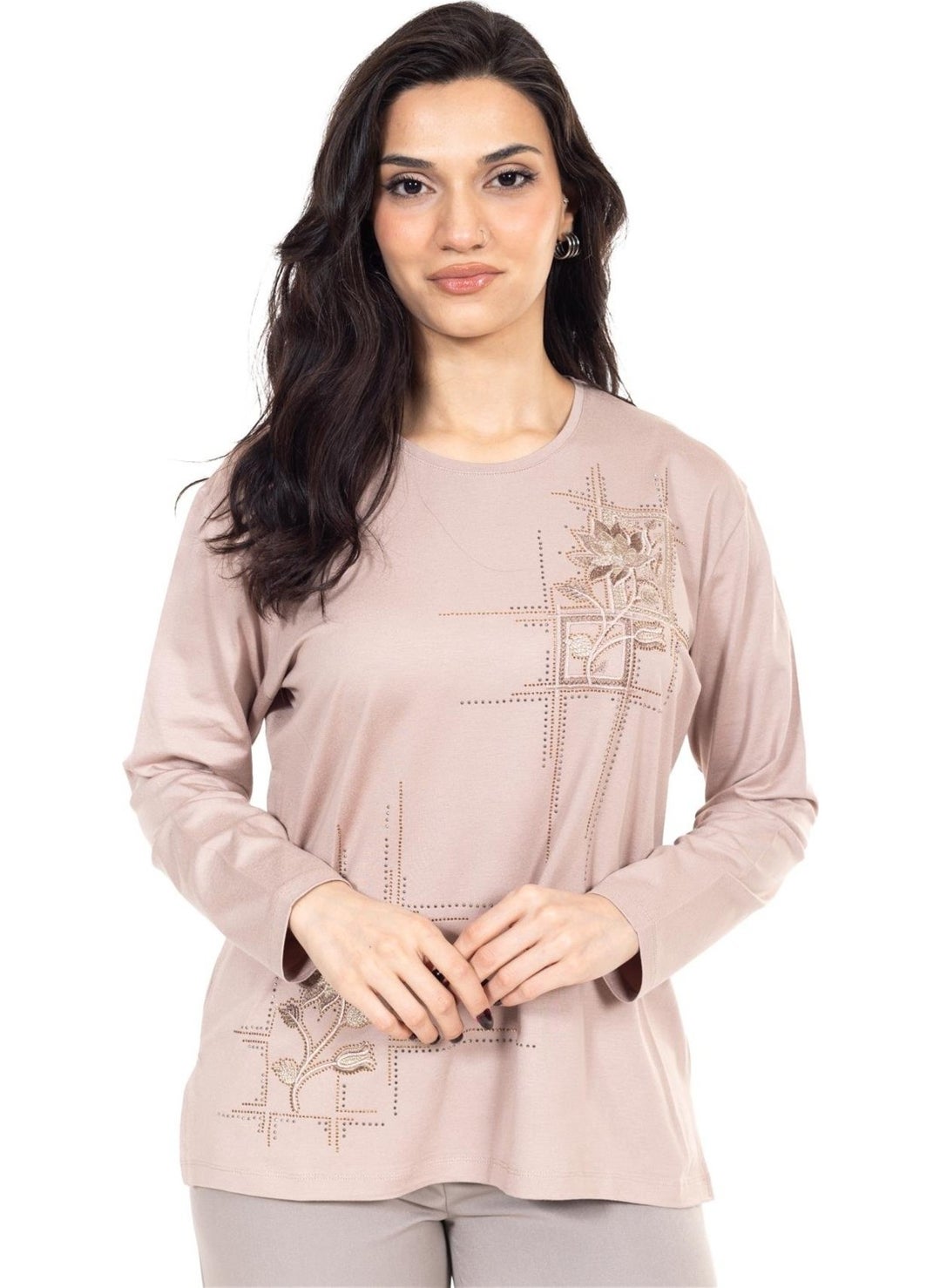 New Season Women's Middle Age and Above Viscose Cross-Stitch Embroidered Luxury Mother's Combed Cotton Blouse 24311