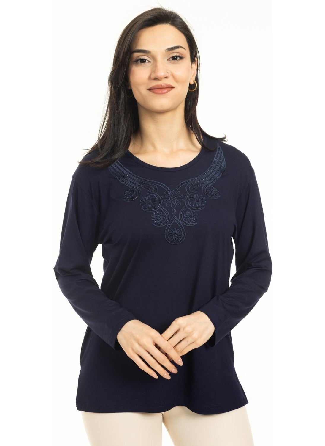 Women Middle Age and Above New Model Round Neck Lycra Mother Combed Cotton Blouse 30550