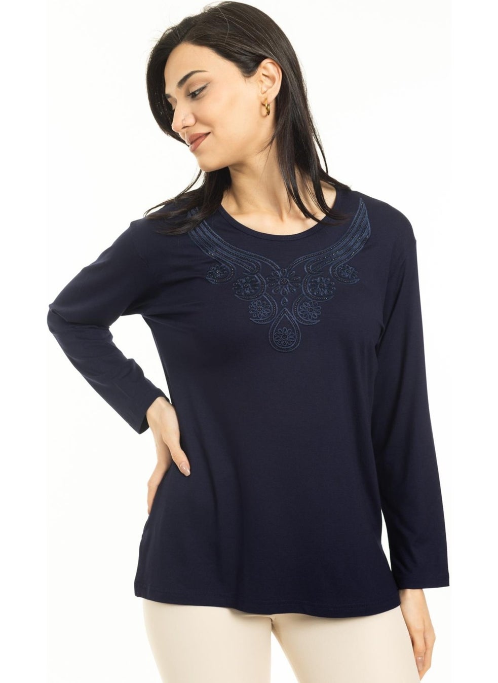 Women Middle Age and Above New Model Round Neck Lycra Mother Combed Cotton Blouse 30550