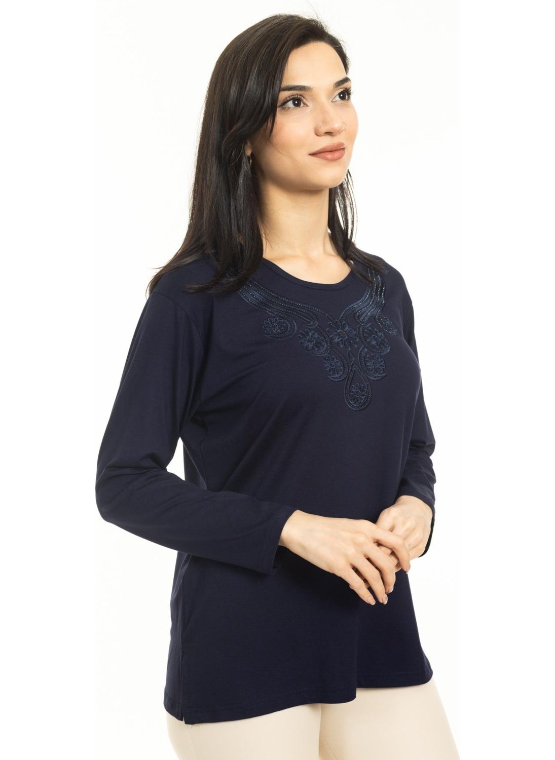Women Middle Age and Above New Model Round Neck Lycra Mother Combed Cotton Blouse 30550