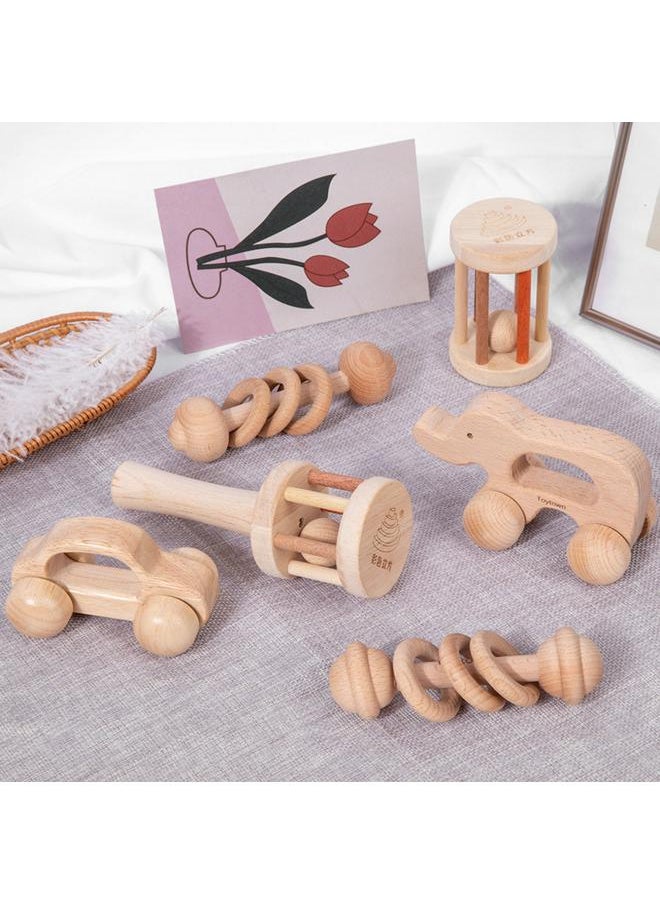 Wooden Montessori Color Hand Rattle Suit Newborn Baby Molar Soothing Infant Early Childhood Education Educational Toys